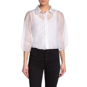 Know One Cares women's Sheer Balloon Sleeve Blouse In White Size M